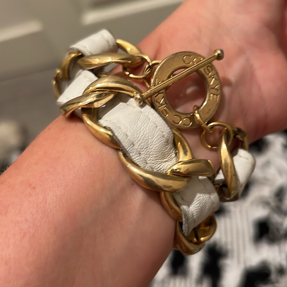 CC Skye Gold & White Chain Link Leather Choker &/or bracelet Y2K - Picture 6 of 10